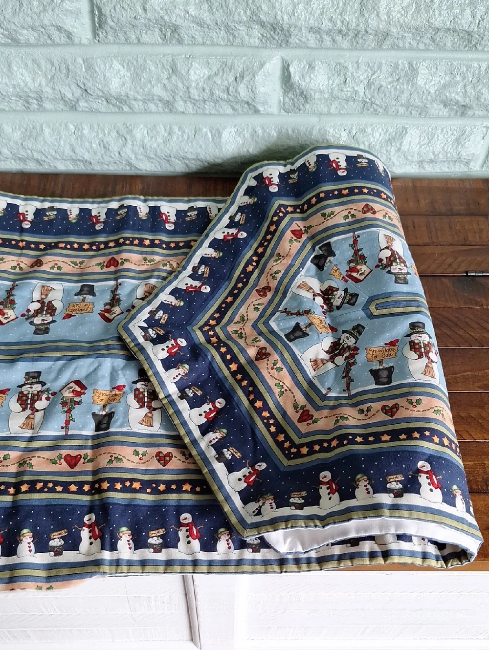 Handmade Christmas Snowman Table Runner